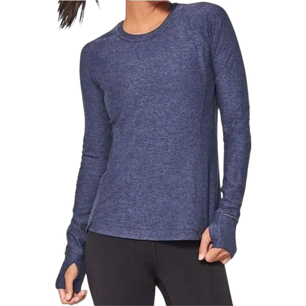 Lululemon Runderful Long Sleeve Top Thumbhole Heathered Stony Grape Blue Black 8